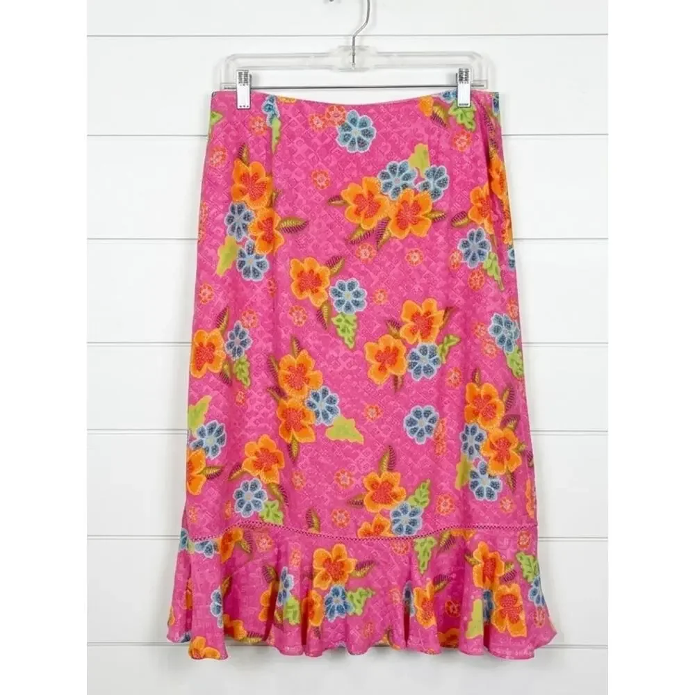 SIGRID OLSEN SPORT Pink Floral Trumpet Style Summer Skirt, 4P